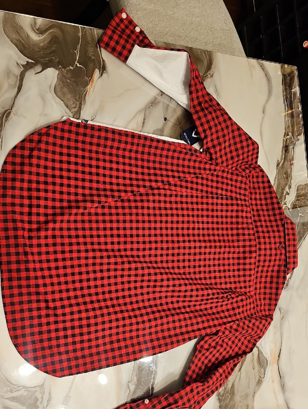 Kid's Contrast Red Plaid Trim White Button-Up Shirt - Picture 7 of 8